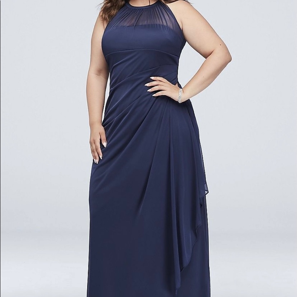 Black mesh neckline bridesmaid dress